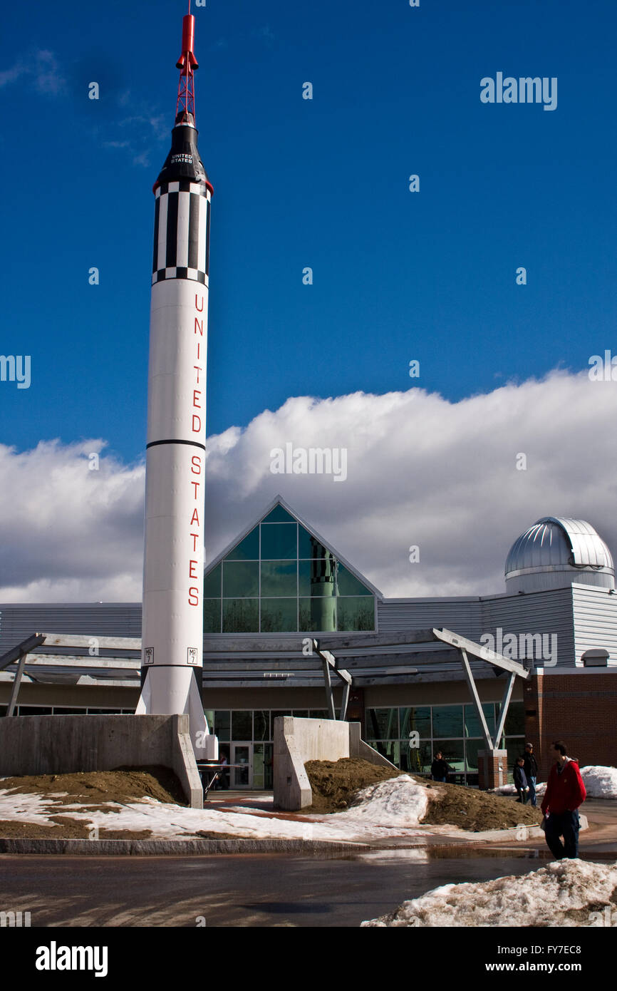A Redstone missile at the McAuliffe-Shepard Discovery center, in Concord, State capitol of the State of New Hampshire, USA Stock Photo