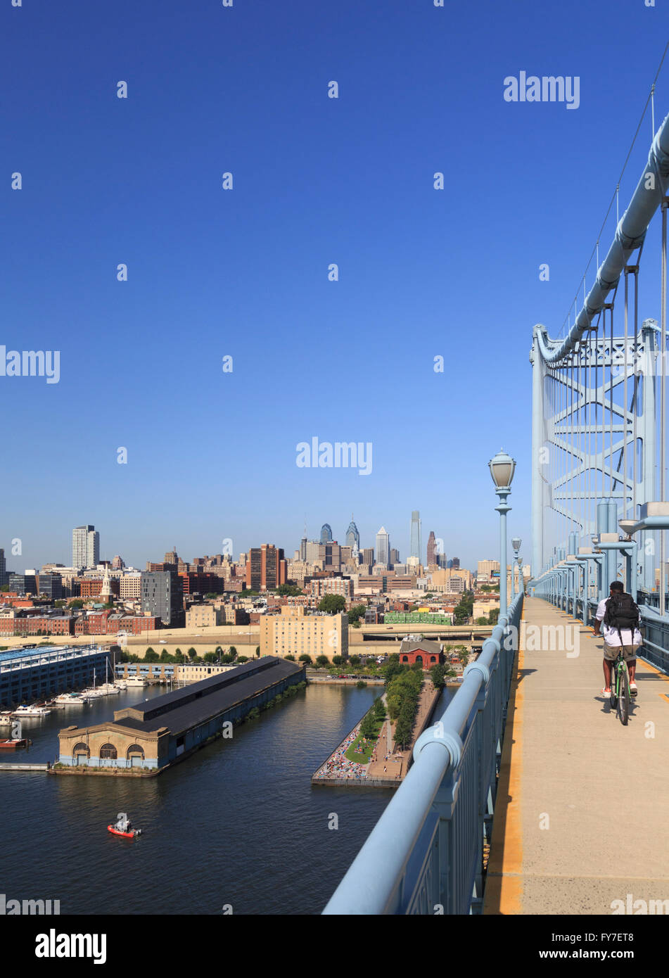Skyline  from Benjamin Franklin Bridge, Philadelphia, Philadelphia, Pennsylvania, USA Stock Photo
