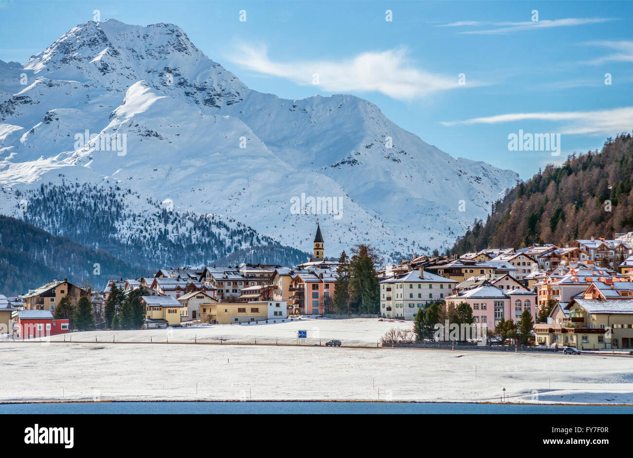 Lake Silvaplana and village in winter, Switzerland Silvaplana und Stock Photo 102812999 Alamy