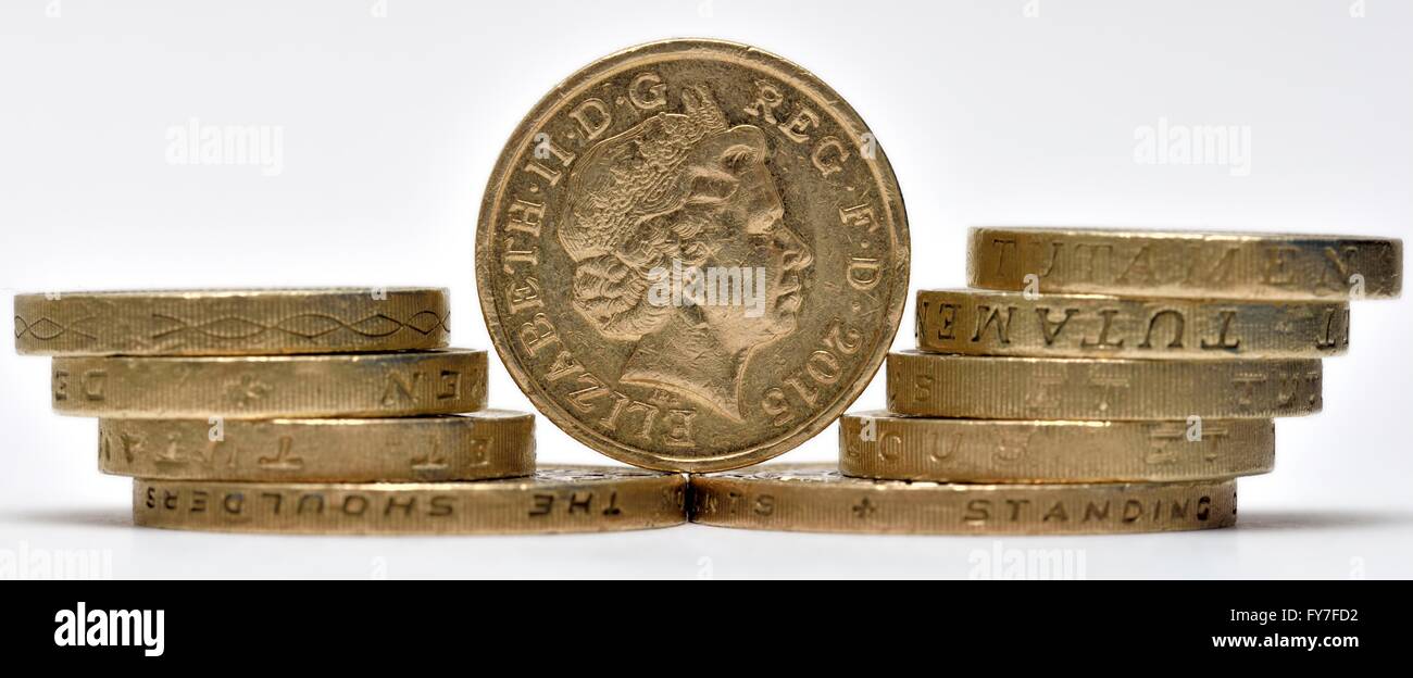British one pound coins. Stock Photo