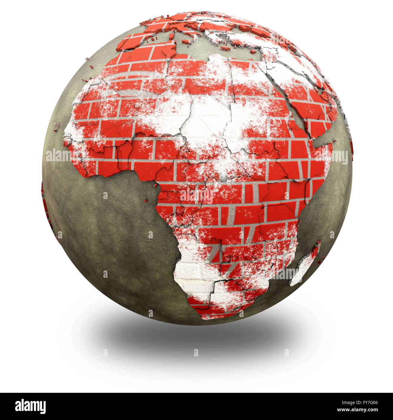 Africa on brick wall model of planet Earth with continents made of red ...