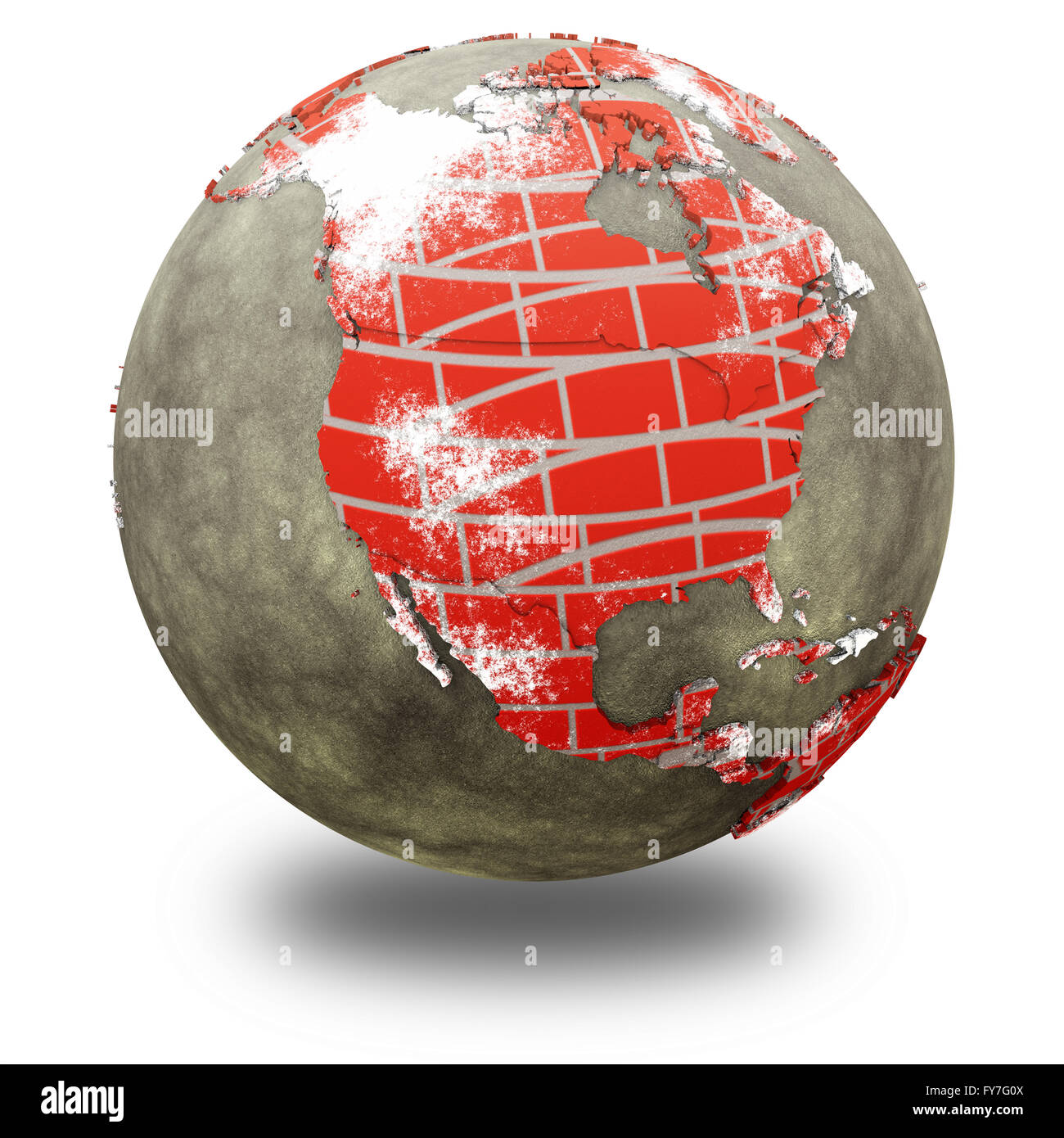 North America on brick wall model of planet Earth with continents made ...