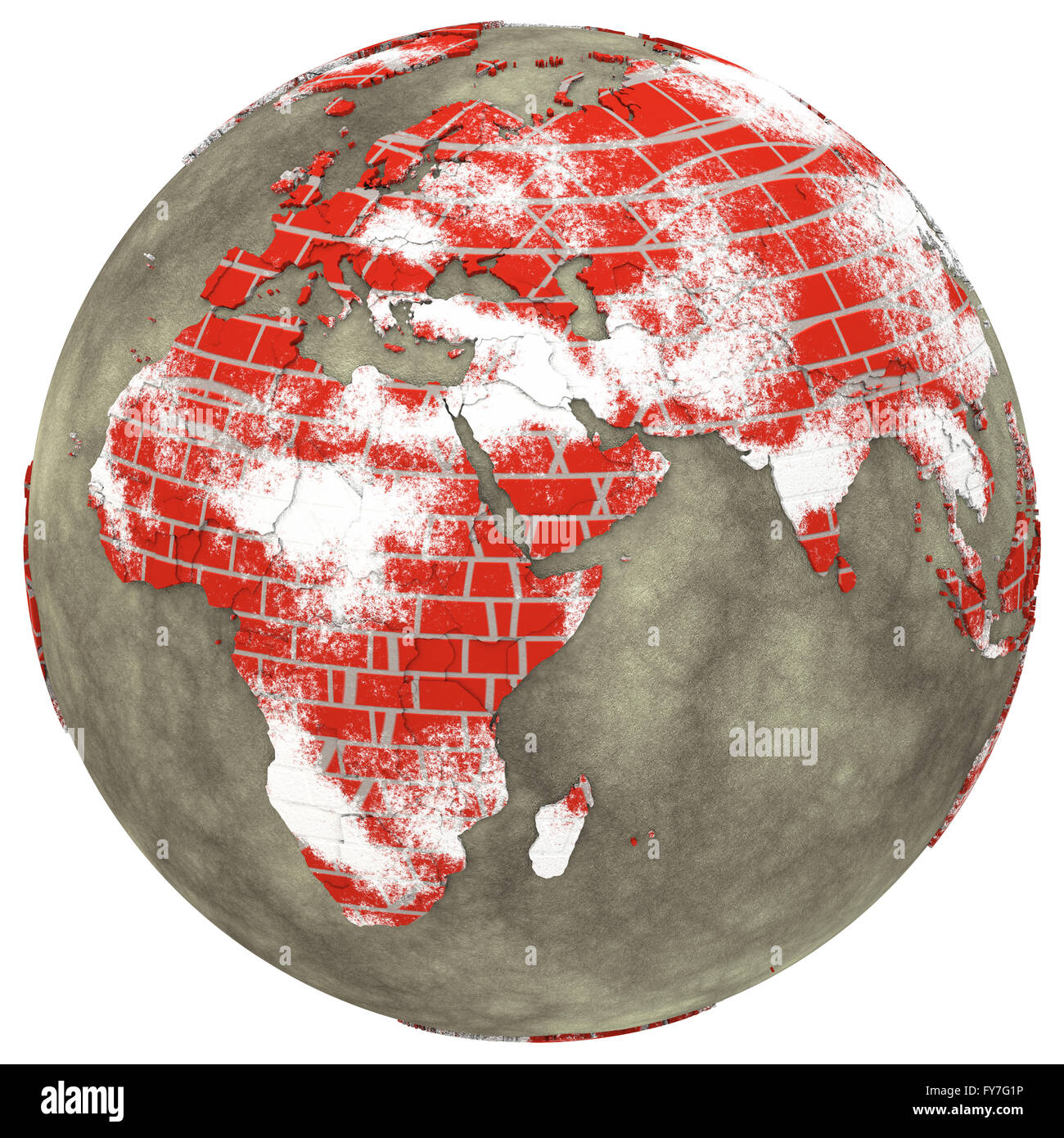 Africa on brick wall model of planet Earth with continents made of red ...