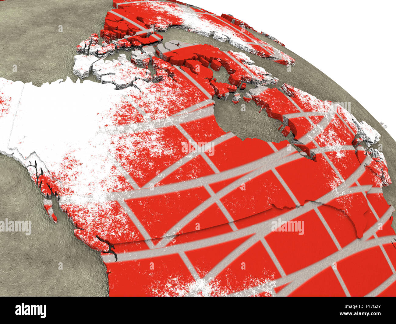 Canada on brick wall model of planet Earth with continents made of red ...