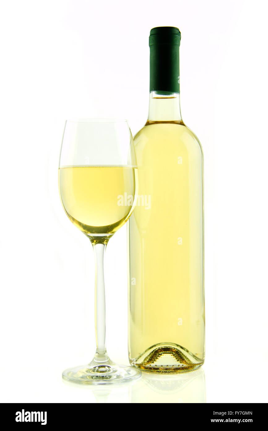 Bottle and glass of white wine isolated Stock Photo Alamy