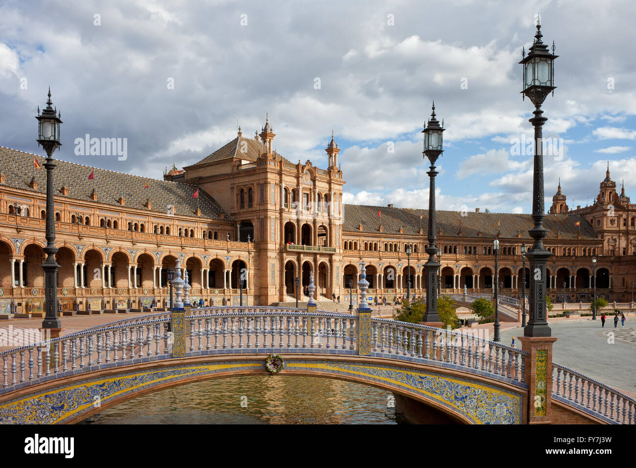 Plaza de Espana in Seville, Andalusia, Spain, pavilion and bridge over ...