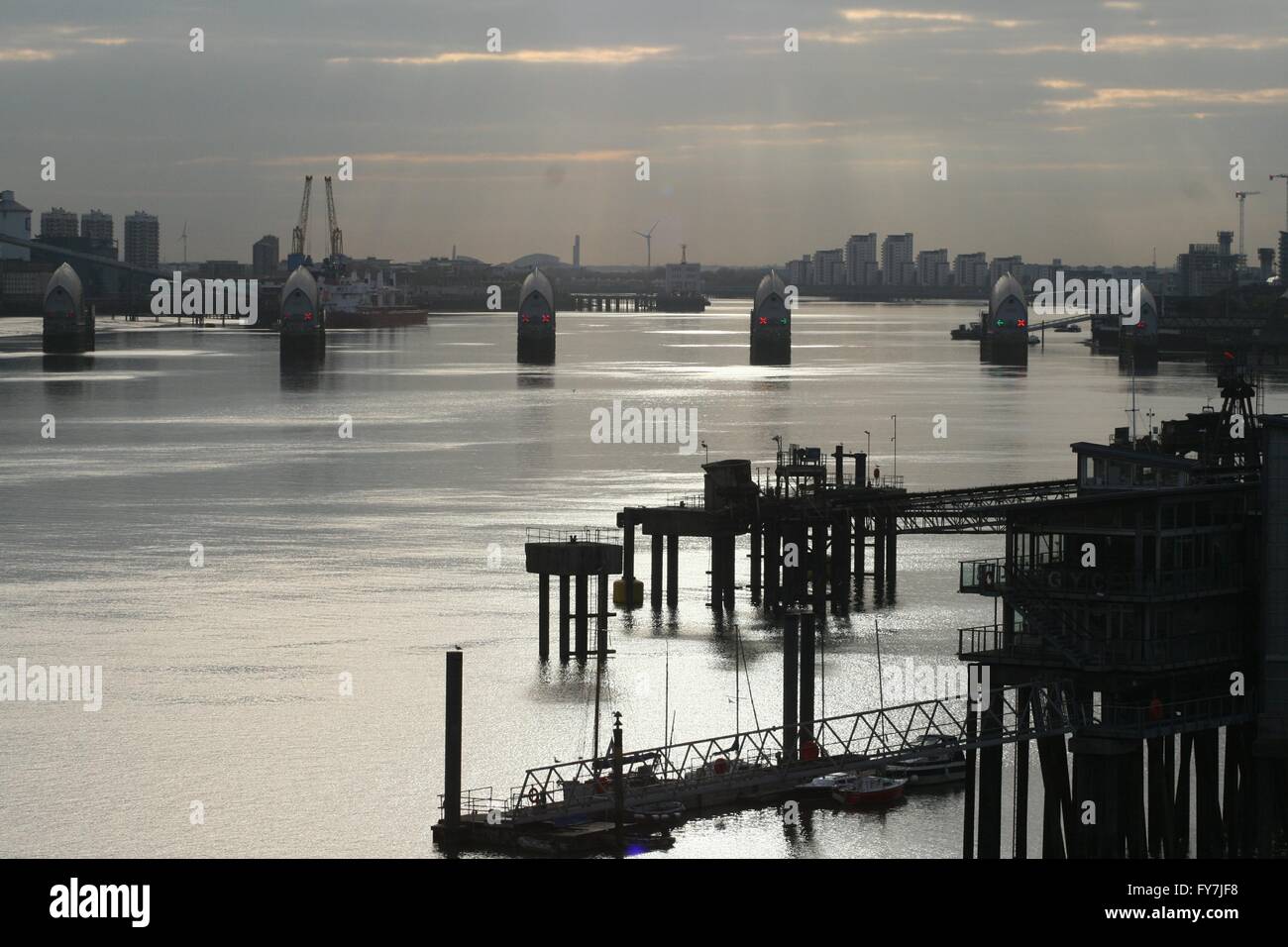 Dawn view of the Thames Barrier Stock Photo