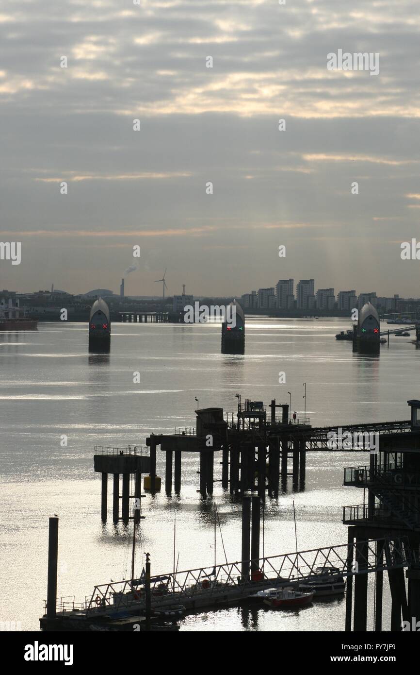 Dawn view of the Thames Barrier Stock Photo