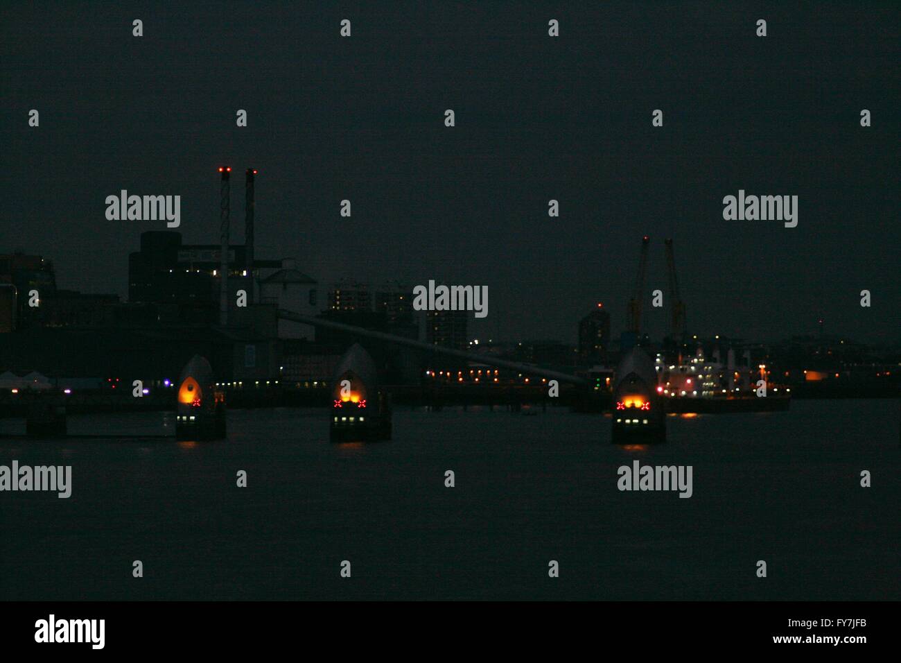 night-time view of the Thames Barrier Stock Photo