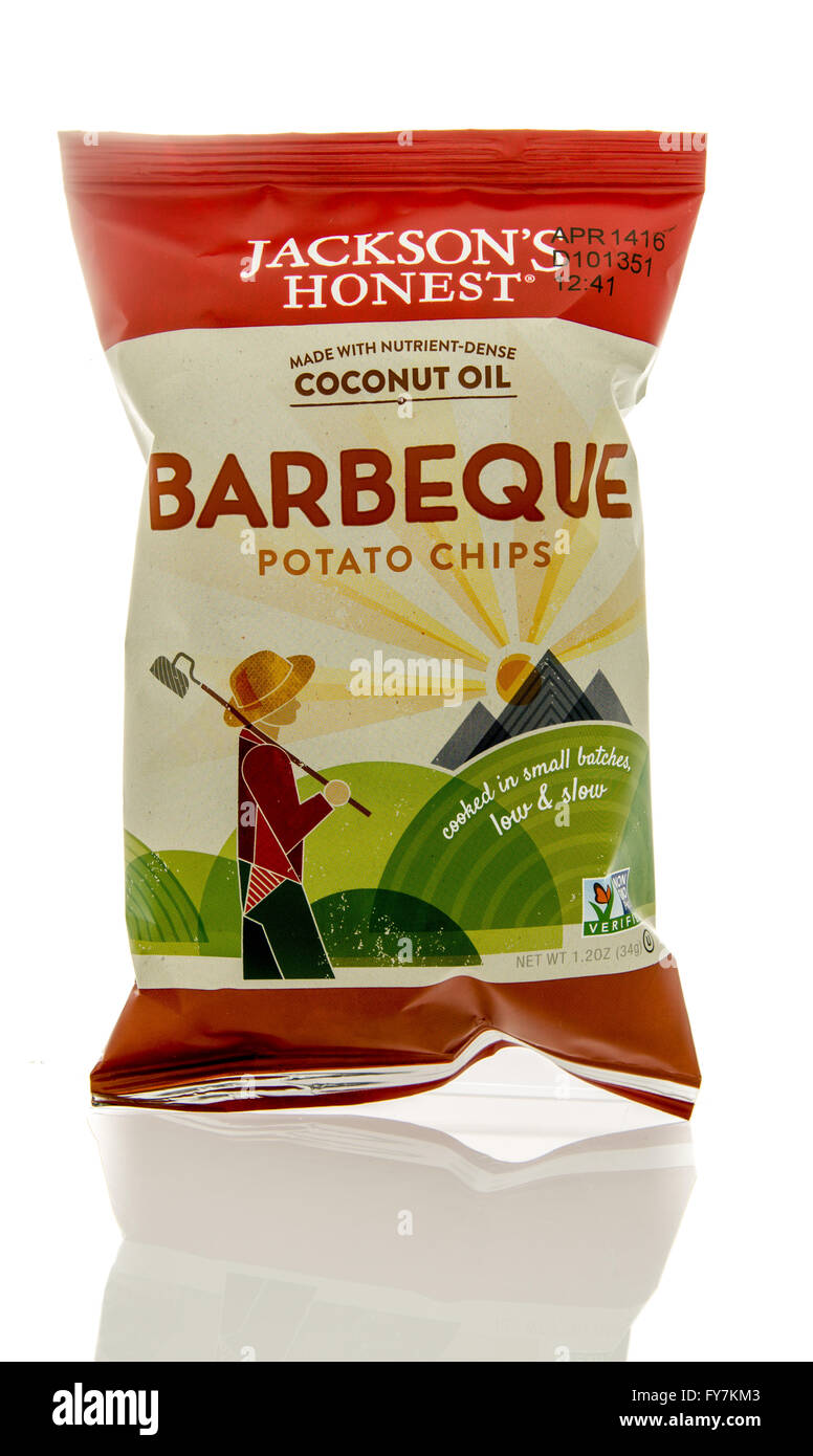 Winneconne, WI - 2 March 2016:  Bag of barbeque chips made by Jackson's Honest Stock Photo