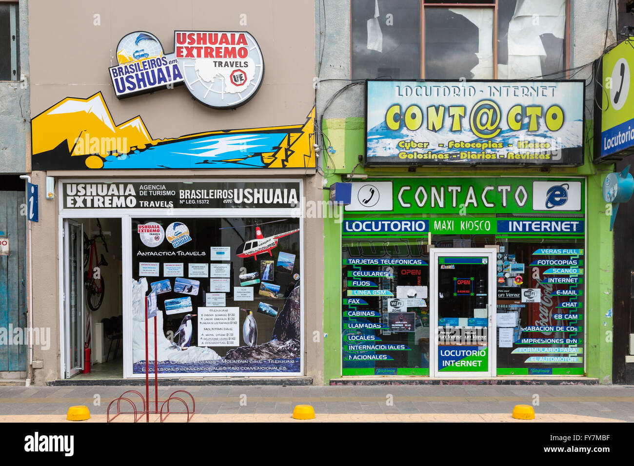 Shops stores and restaurants in downtown Ushuaia, Argentina, South