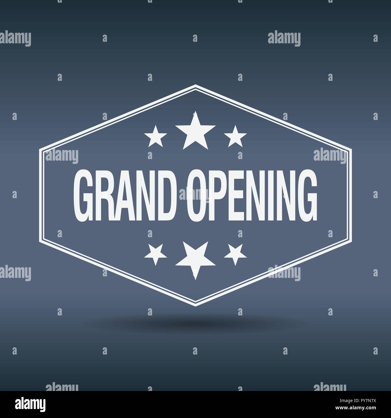 grand opening hexagonal white vintage retro style label Stock Vector