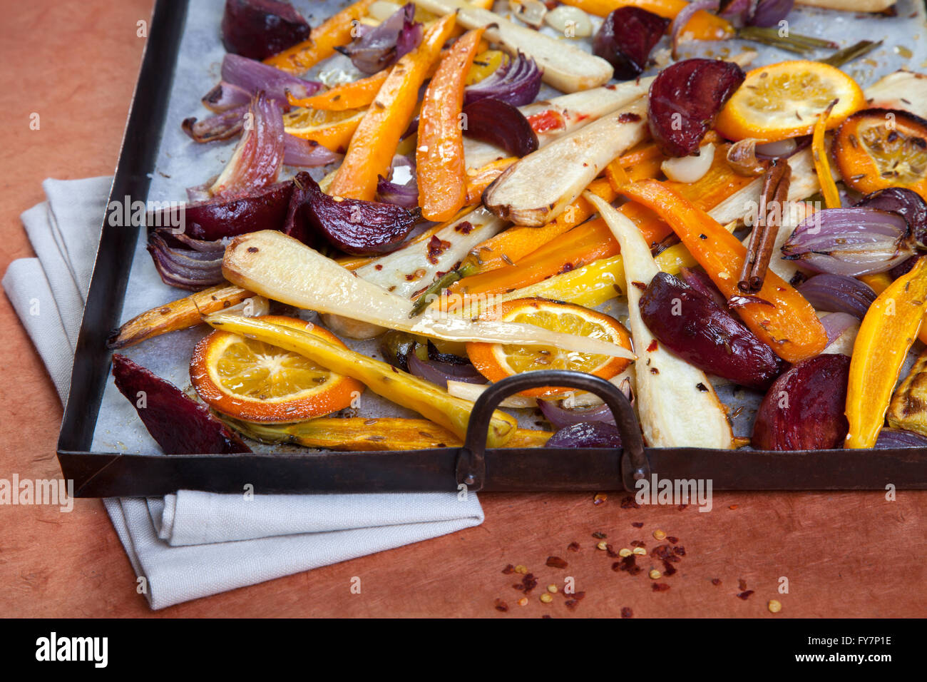oven baked root vegetables Stock Photo