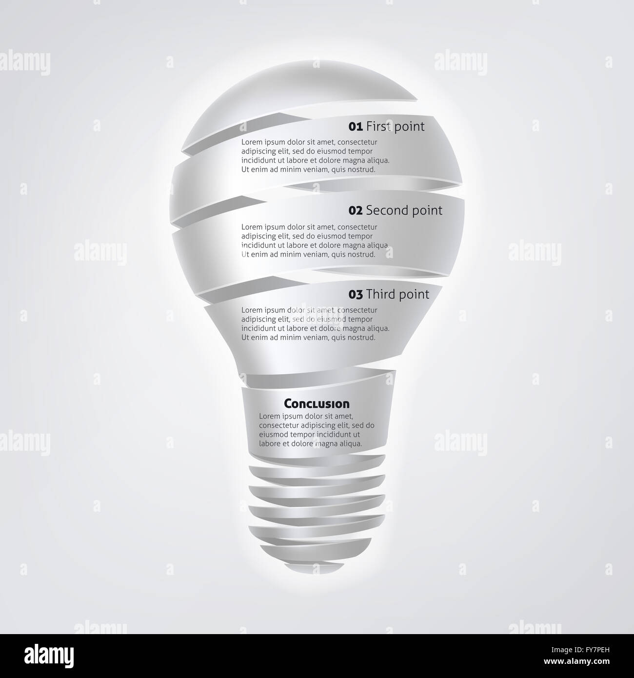 A Light bulb Info graphic concept. Could be a metaphor for brainstorming or coming up with an idea, or research and development Stock Photo