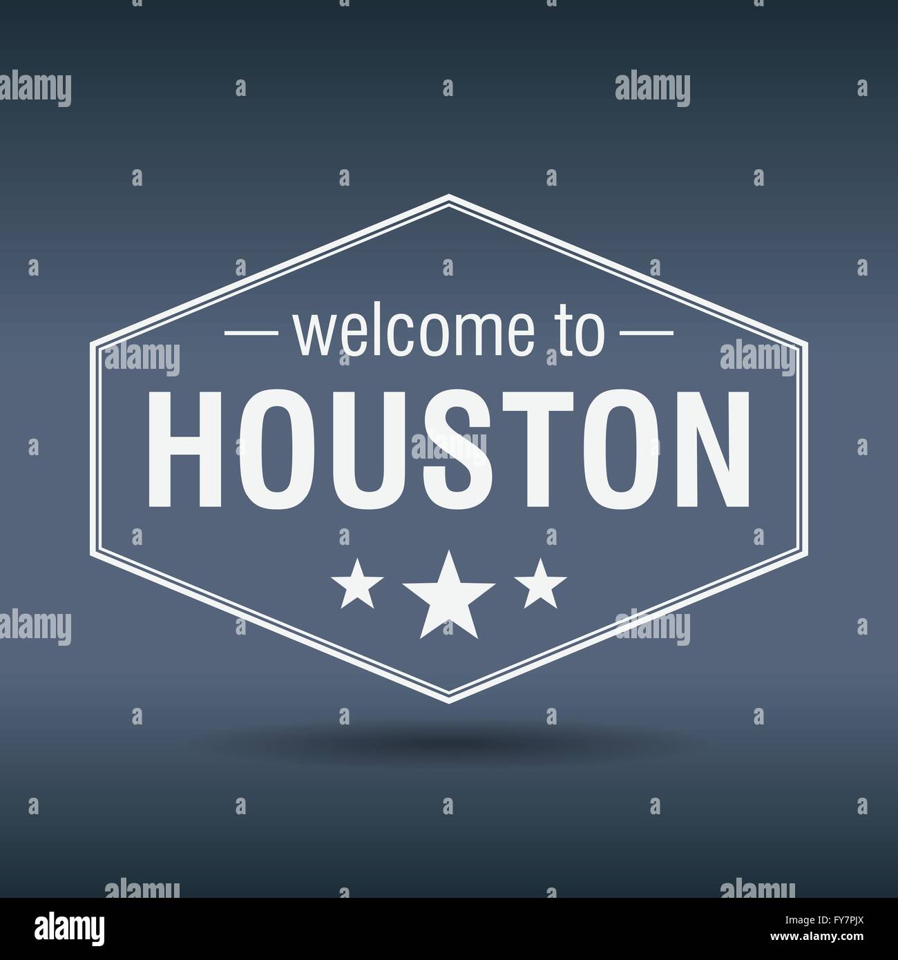to Houston hexagonal white vintage label Stock Vector Image