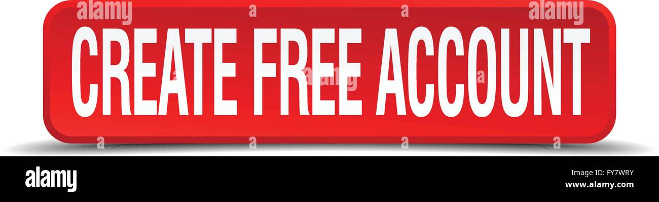 create free account red three-dimensional square button isolated on ...