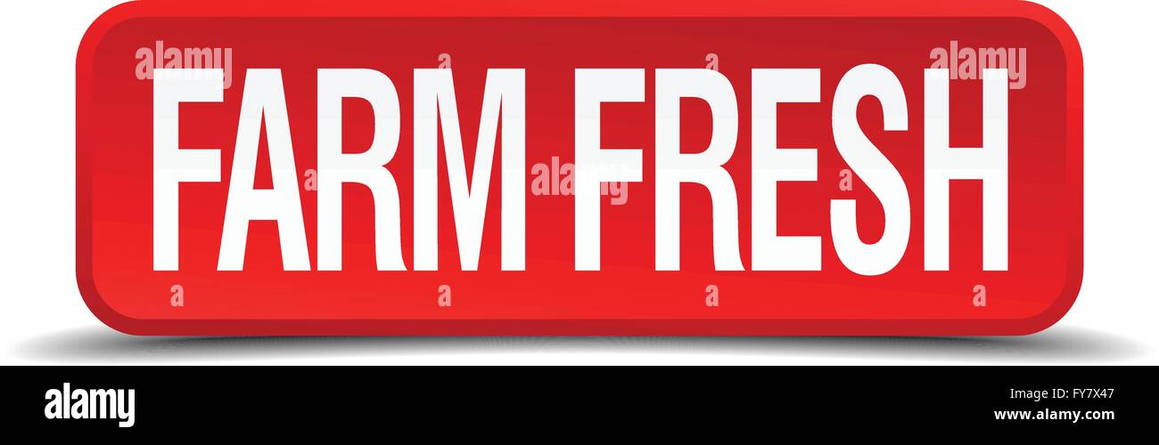 Farm fresh red 3d square button isolated on white background Stock ...