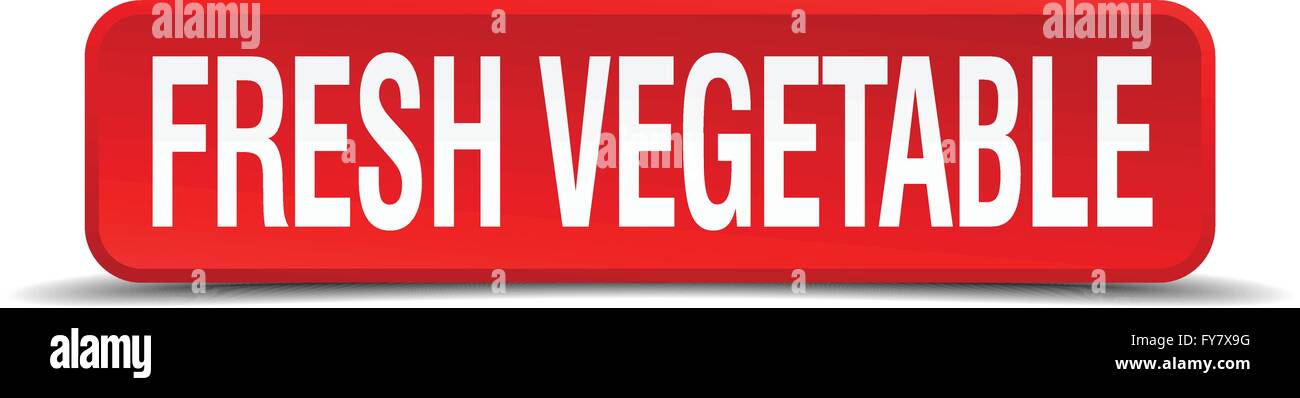 fresh vegetable red 3d square button isolated on white background Stock ...