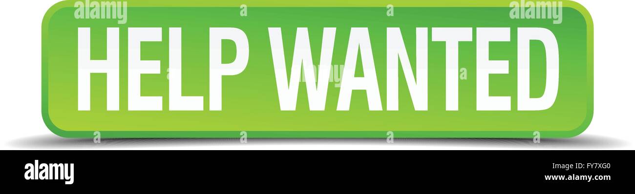 Helpewanted help wanted green 3d realistic square isolated button Stock Vector ...