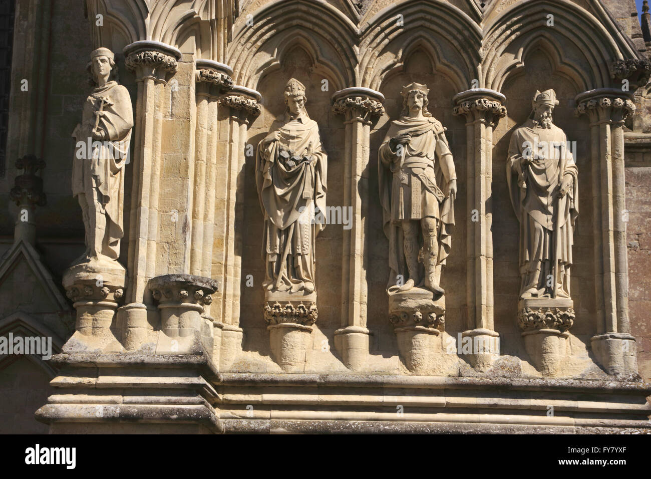 Closeup detail West Front Salisbury Cathedral Wiltshire Stock Photo