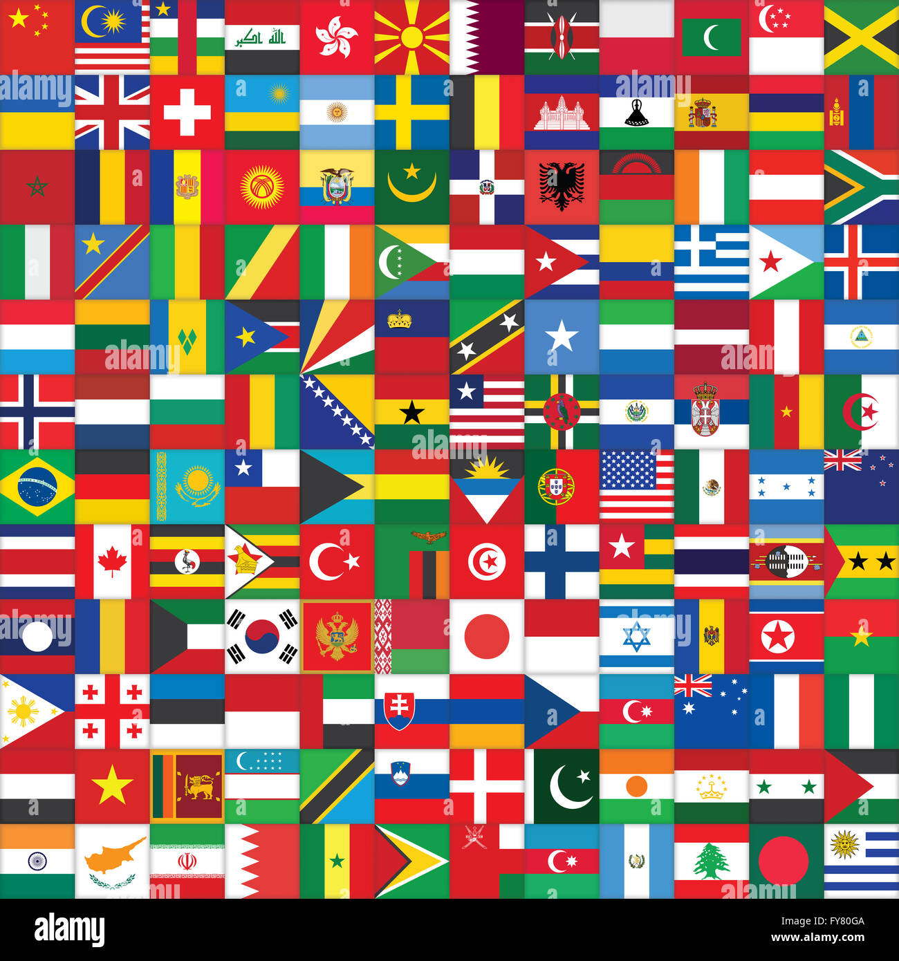 square background with some of world flag icons Stock Photo