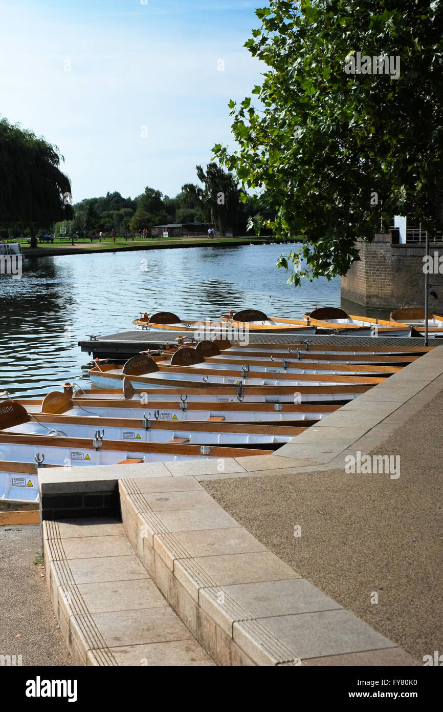 Rowing boats for hire on the River Avon, at Stratford-upon-Avon, Warwickshire, England, UK. Stock Photo