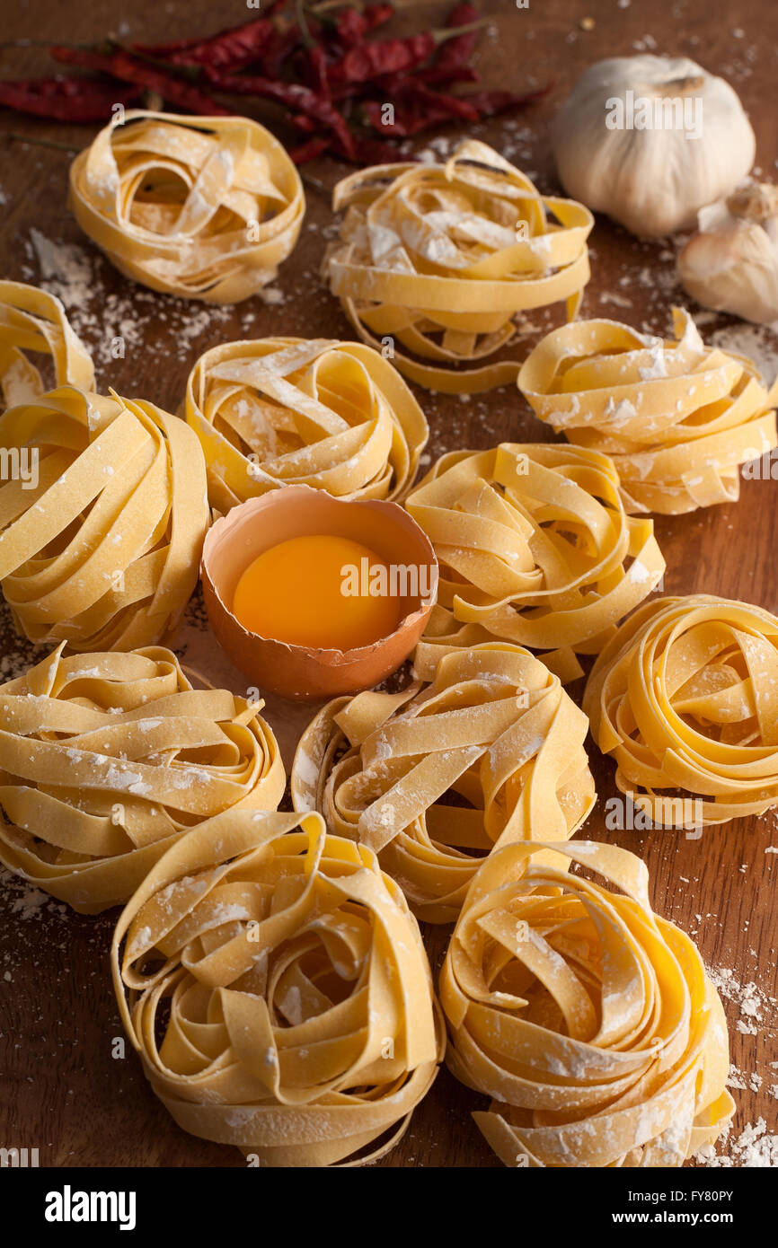 fettuccine pasta italian food still life rustic flat lay wood