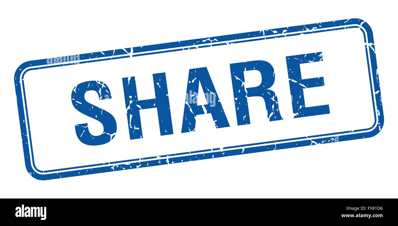 share blue square grungy vintage isolated stamp Stock Vector