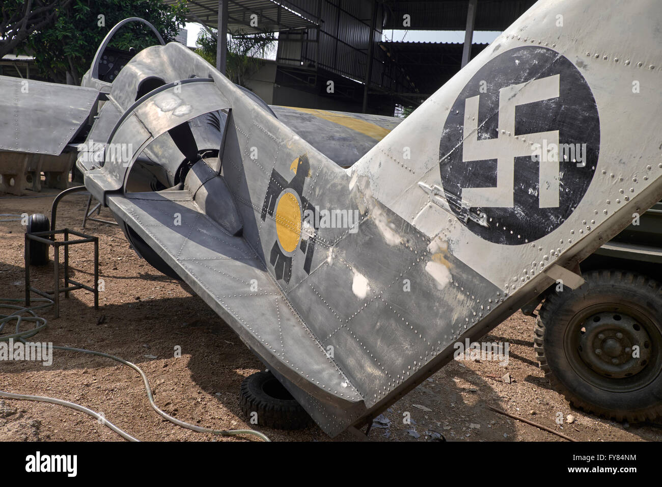 German World War 2 military aircraft undergoing restoration Stock Photo