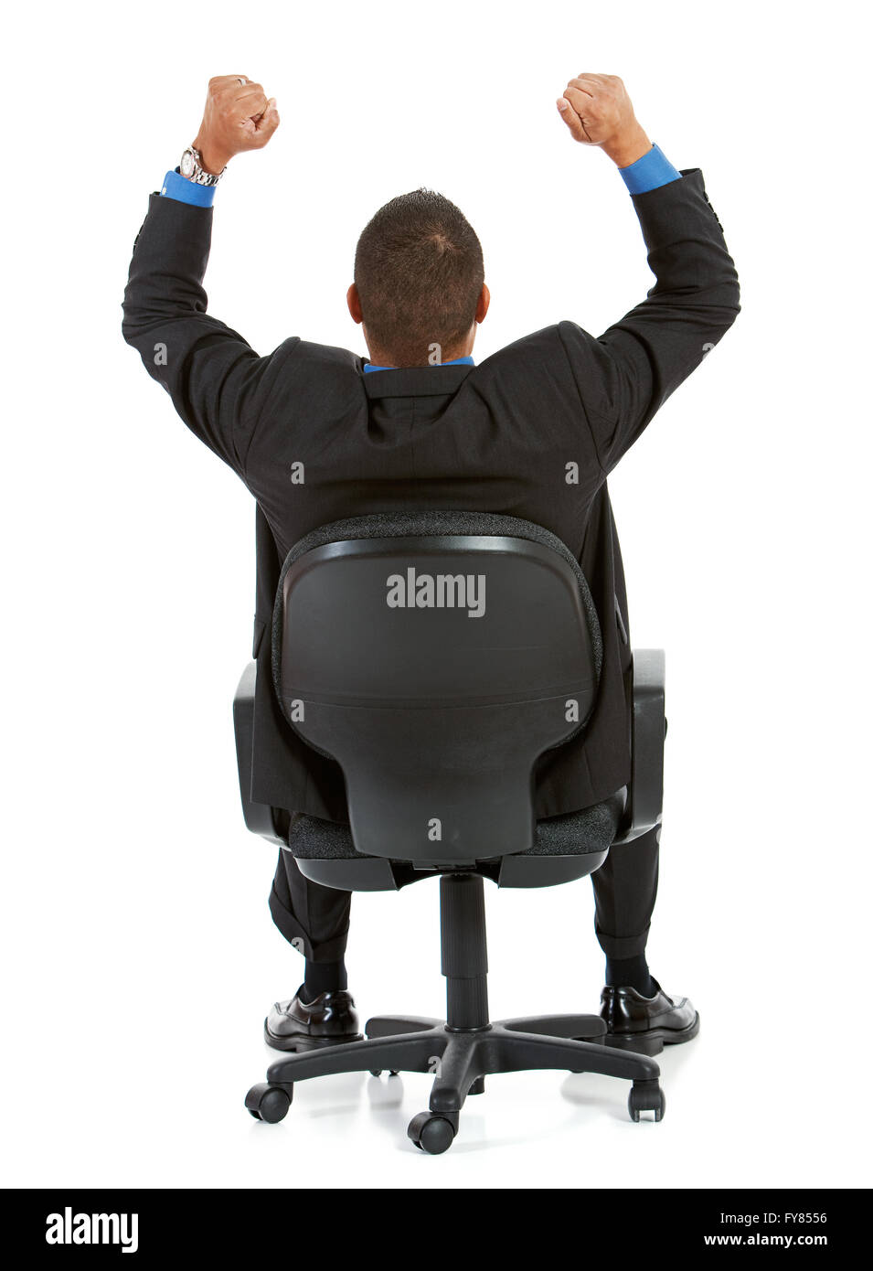 Series of a Hispanic businessman in suit, isolated on white, with props ...