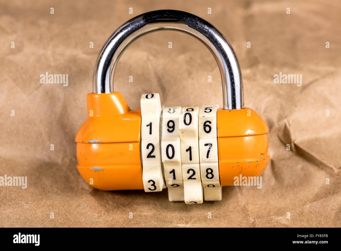 Padlock with the combination 2017 on it Stock Photo