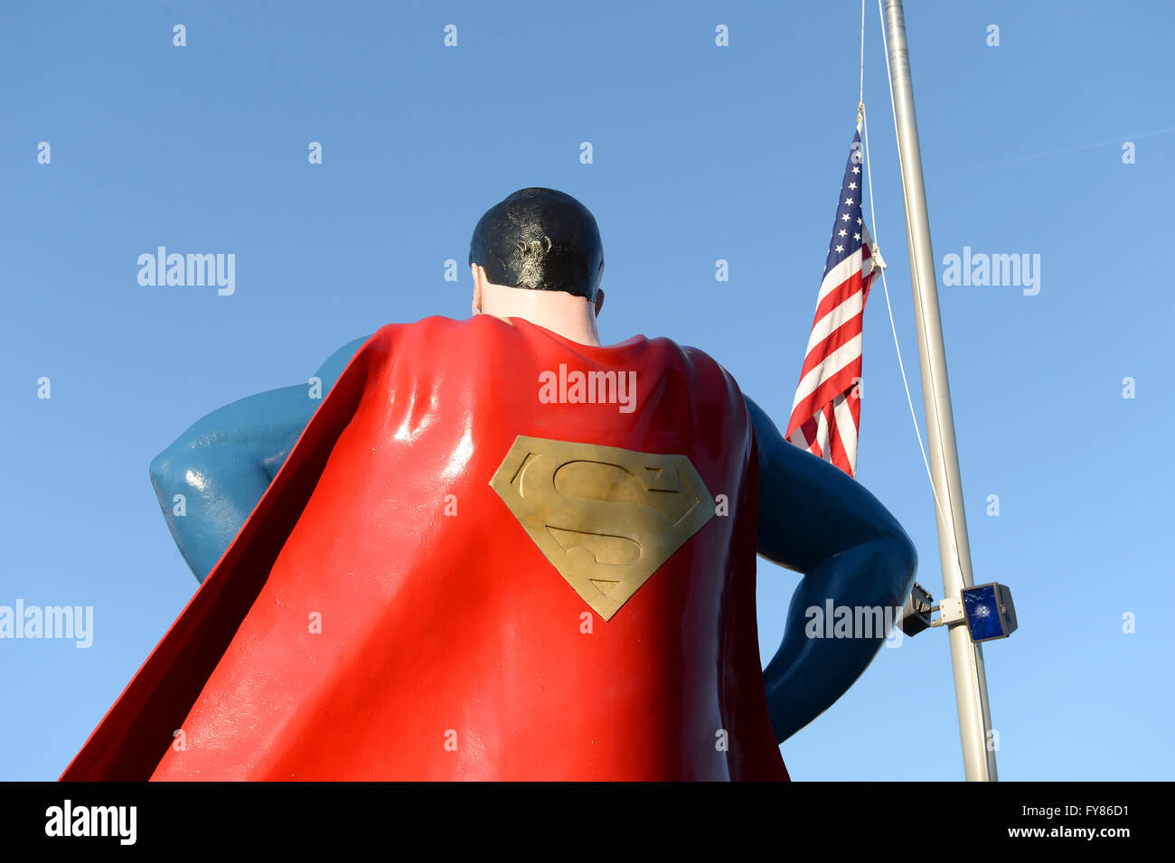 Metropolis, IL, USA – March 25, 2016: Statue of Superman outside the Museum and hometown in Metropolis, Illinois Stock Photo