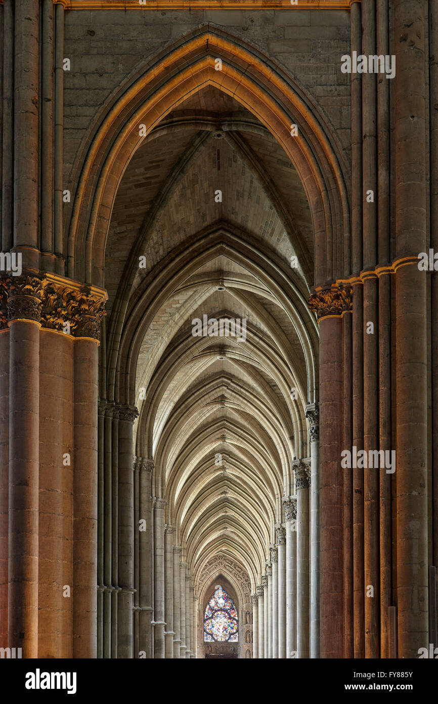 Right nave of Notre-Dame Cathedral. Reims. Champagne. France. Stock Photo
