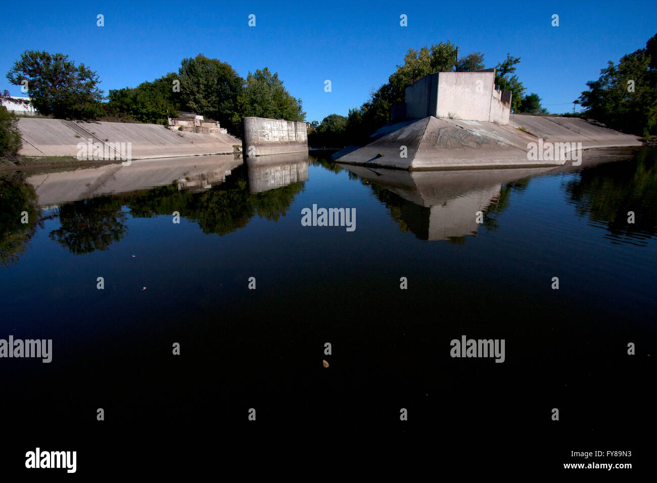 Flint River in Flint, Michigan. Stock Photo
