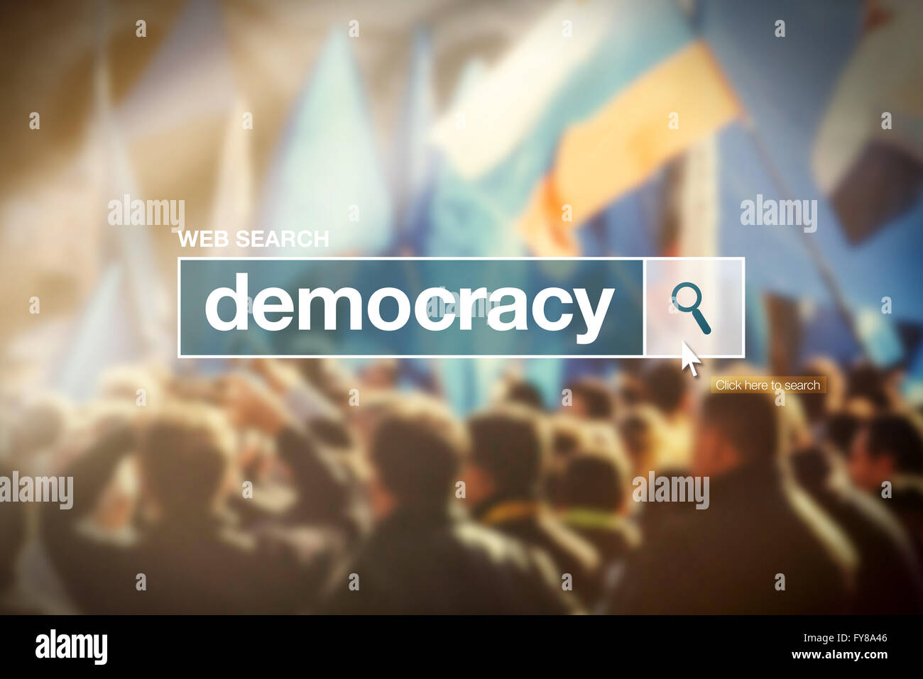 Web search bar glossary term - democracy definition in internet glossary. Stock Photo
