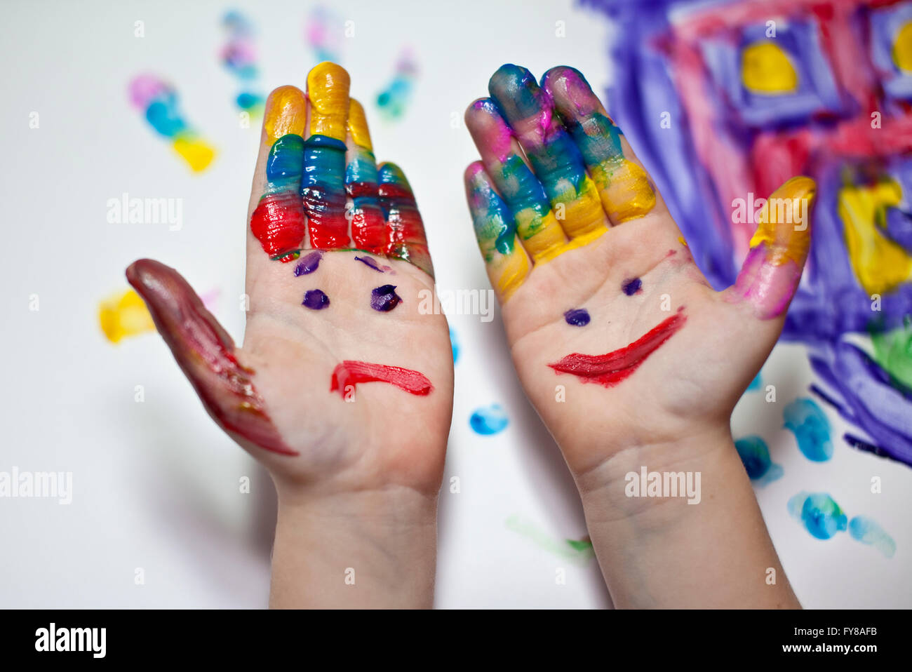 Colorful Painted Child Hands Stock Photo Alamy
