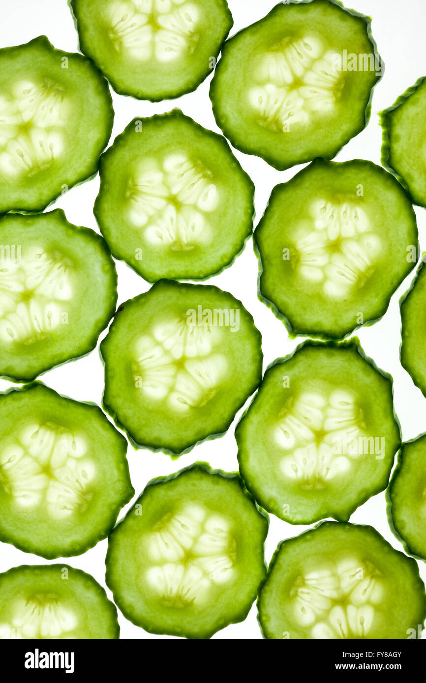Cucumber sliced and isolated on white Stock Photo