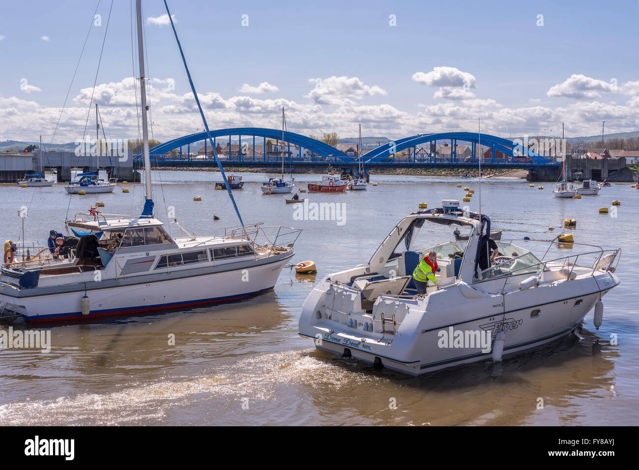 Rhyl Harbour in Denbighshire North Wales. boats speedboats launch yacht