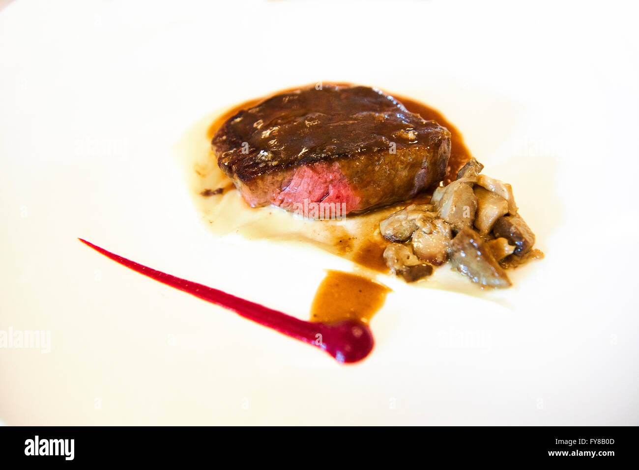 Grilled Sirloin Steak with Mushrooms Stock Photo