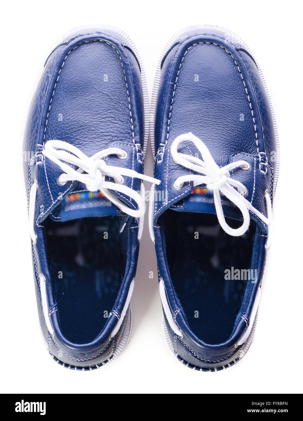 blue leather deck shoes Stock Photo