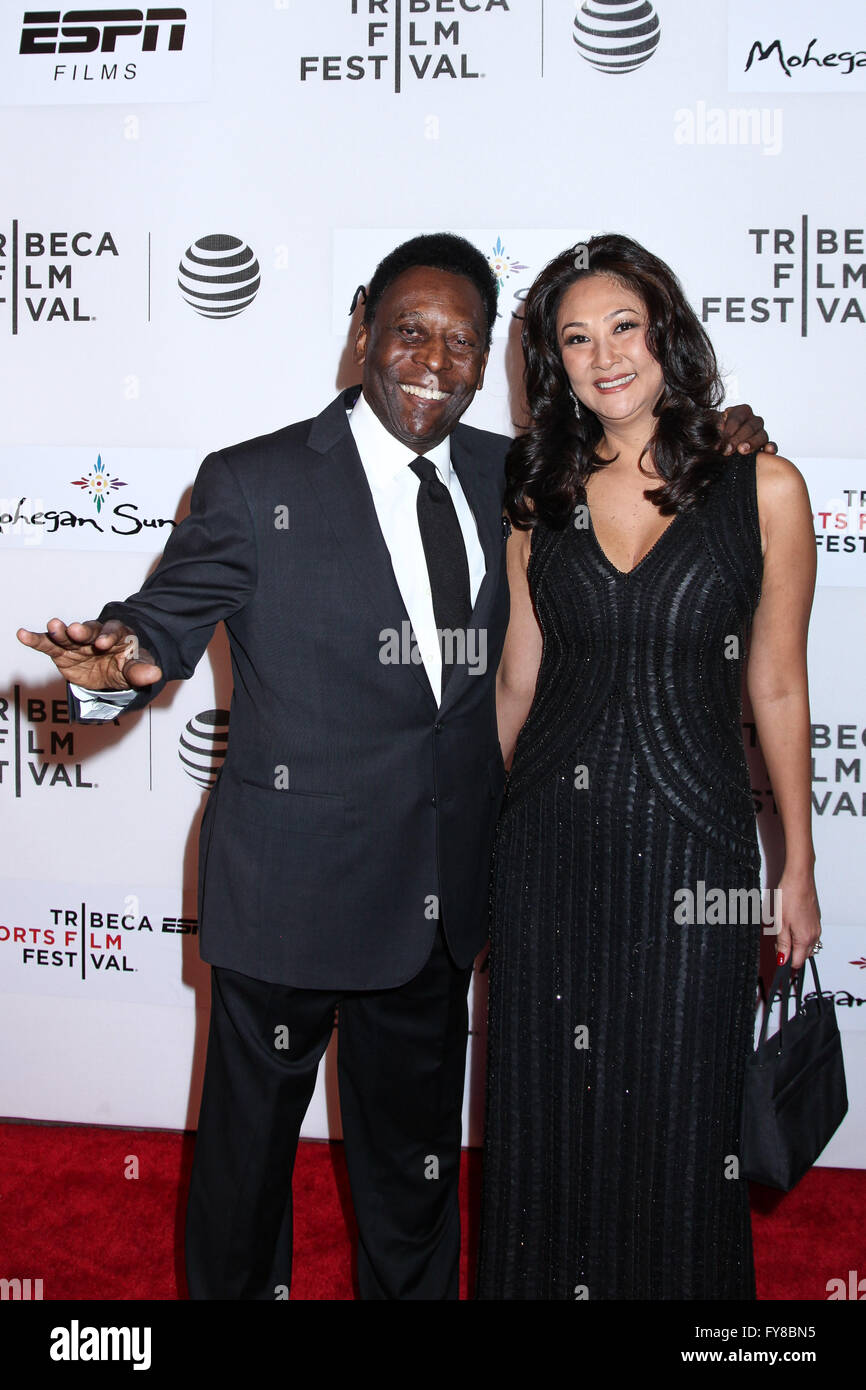 Pele and Marcia Aoki  attends the 'Pele: Birth Of A Legend' World Premiere during the 2016 Tribeca Film Festival 2016 Stock Photo