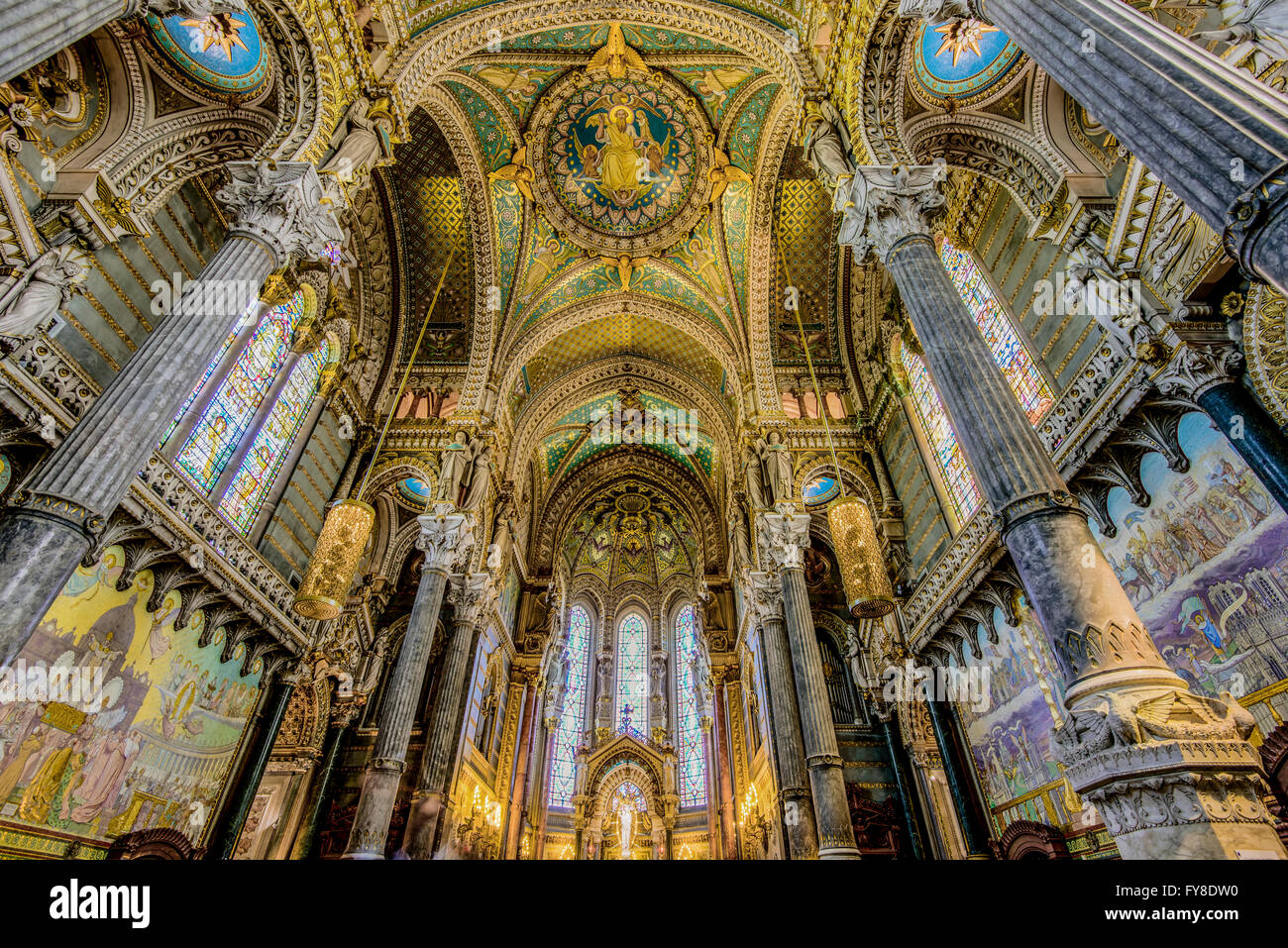 Interior of The Basilica of Notre-Dame de Fourvière, Lyon, France Stock ...
