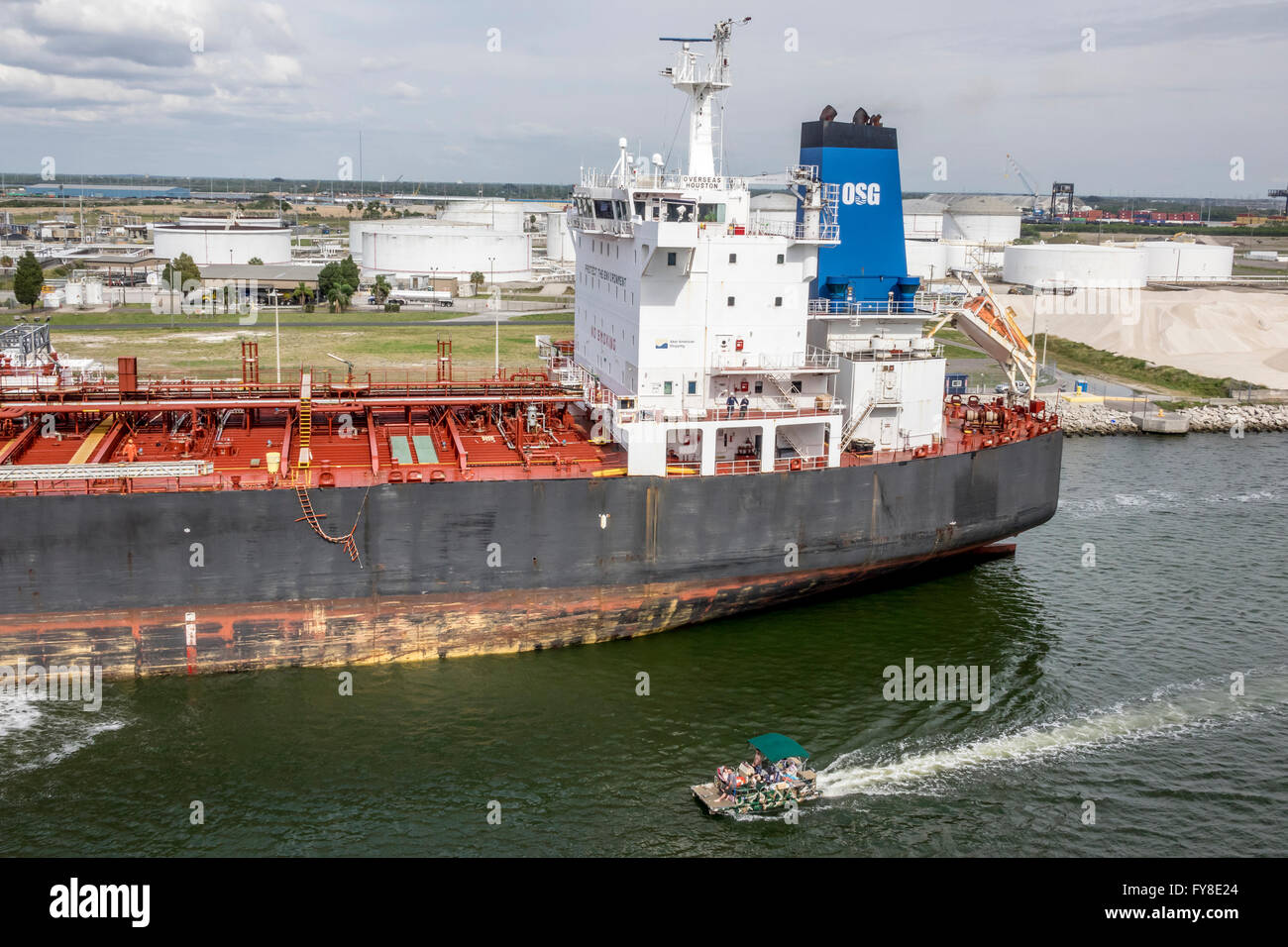 The Oversea Houston Oil/Chemical Tanker Ship Being Loaded In Port Tampa Florida Owned By OSG Overseas Shipholding Group Stock Photo