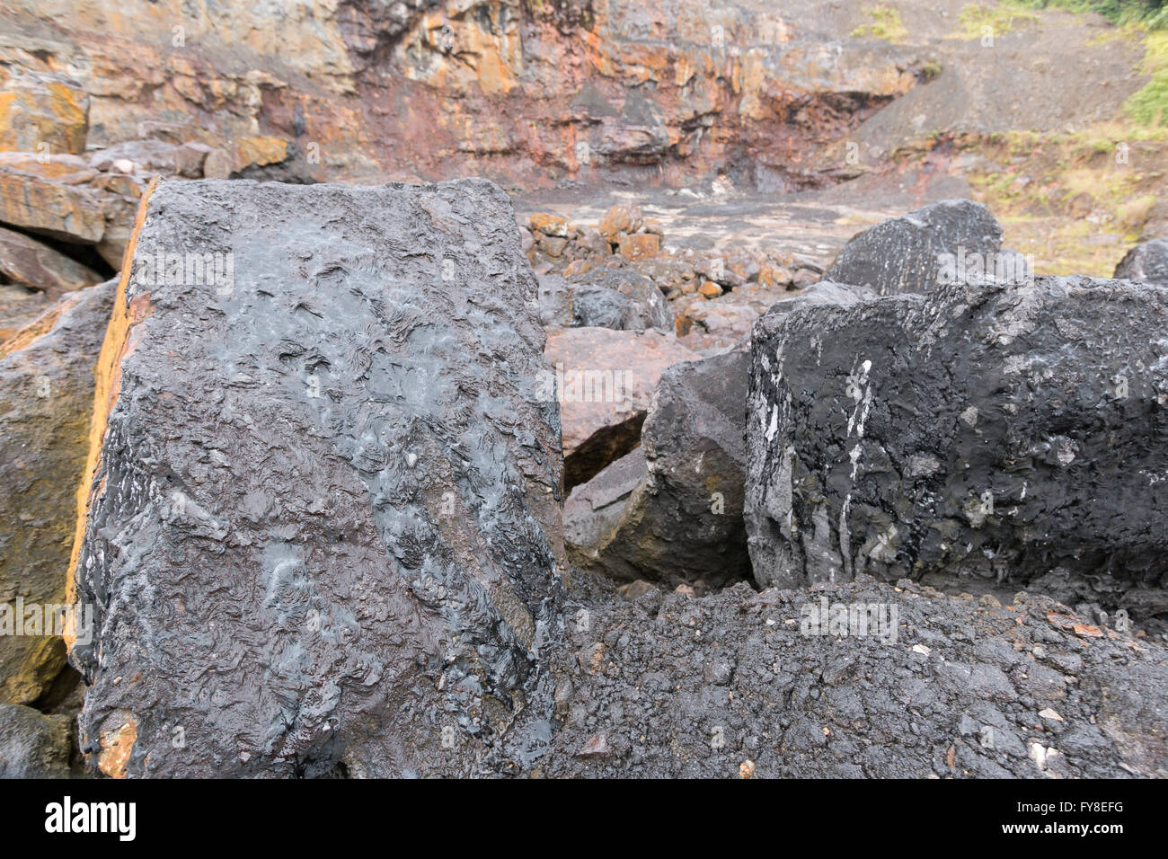 Blocks of bitumen in an old quarry in Napo Province, Ecuador. Stock Photo