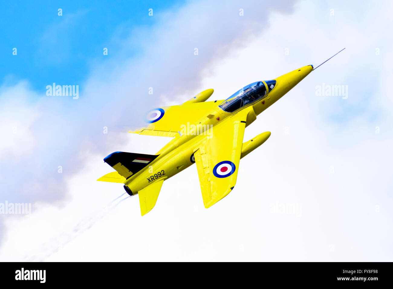 Folland Gnat T.Mk1 in flight, painted in the colours of the RAF's Yellowjacks display team Stock Photo