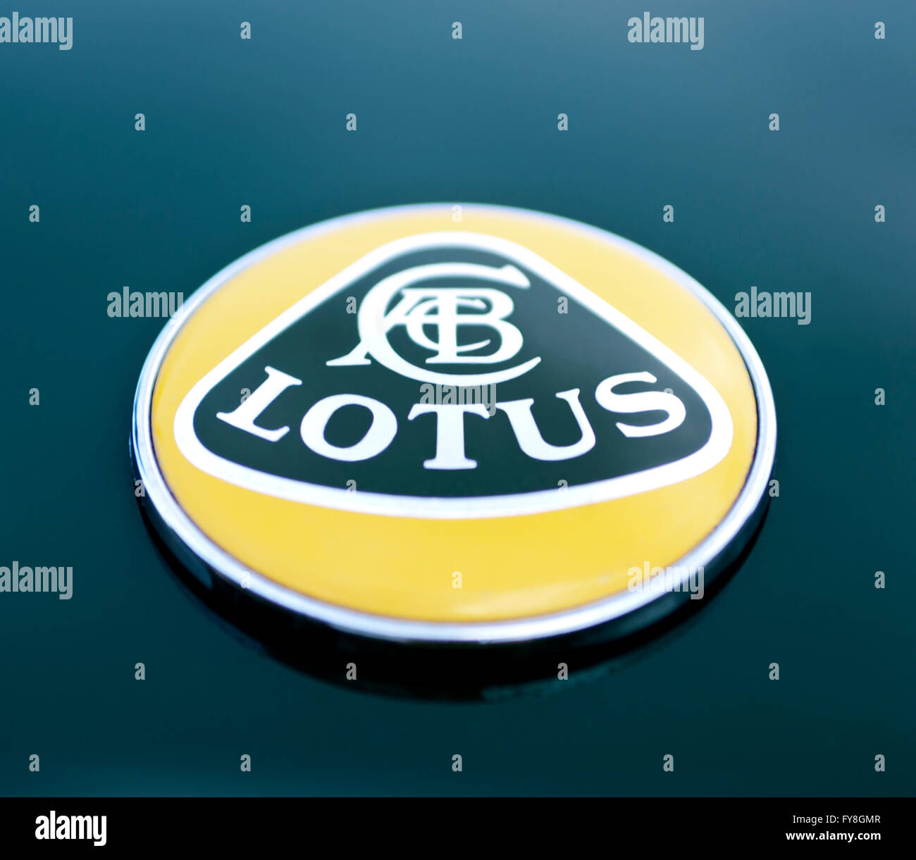 Lotus Logo on hood of car Stock Photo