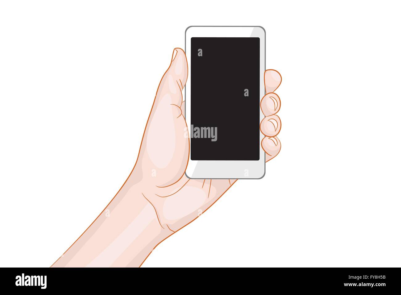 hand holding a white smartphone with blank screen vector illustration ...