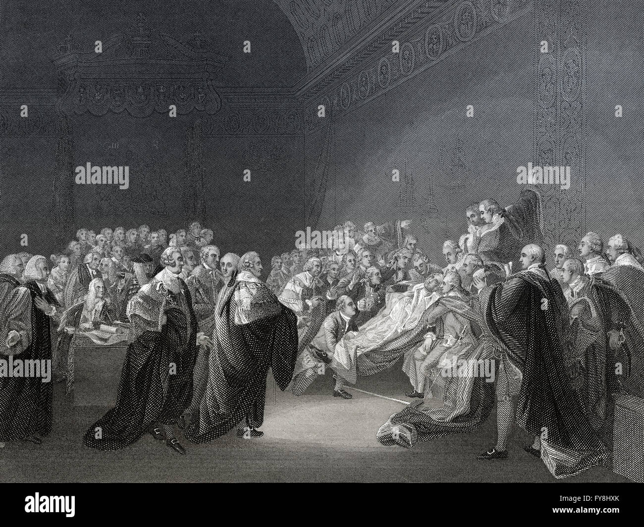 The Death of William Pitt, 1st Earl of Chatham, 1708-1778, Prime Minister of Great Britain, in the House of Lords, 7 April 1778 Stock Photo