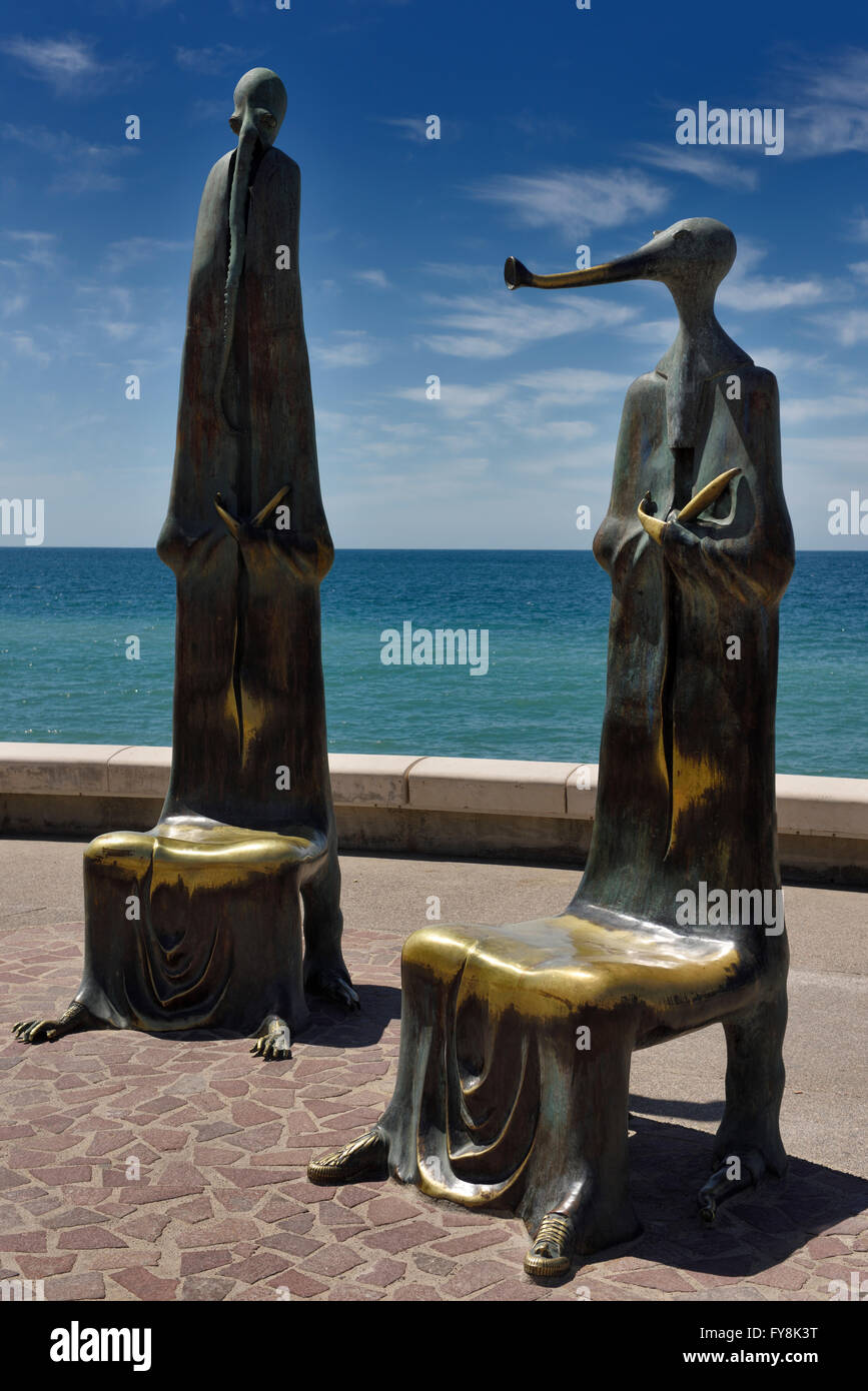 Roundabout of the Sea creature chairs Malecon Puerto Vallarta on the Pacific Ocean Stock Photo