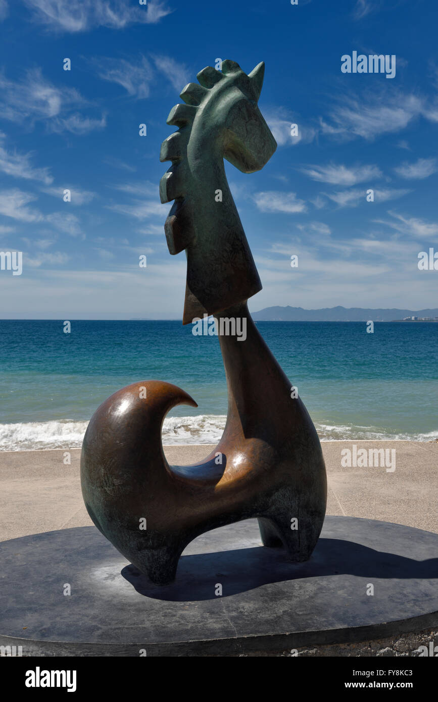 The Good Fortune Unicorn bronze sculpture on Malecon Puerto Vallarta Mexico Stock Photo